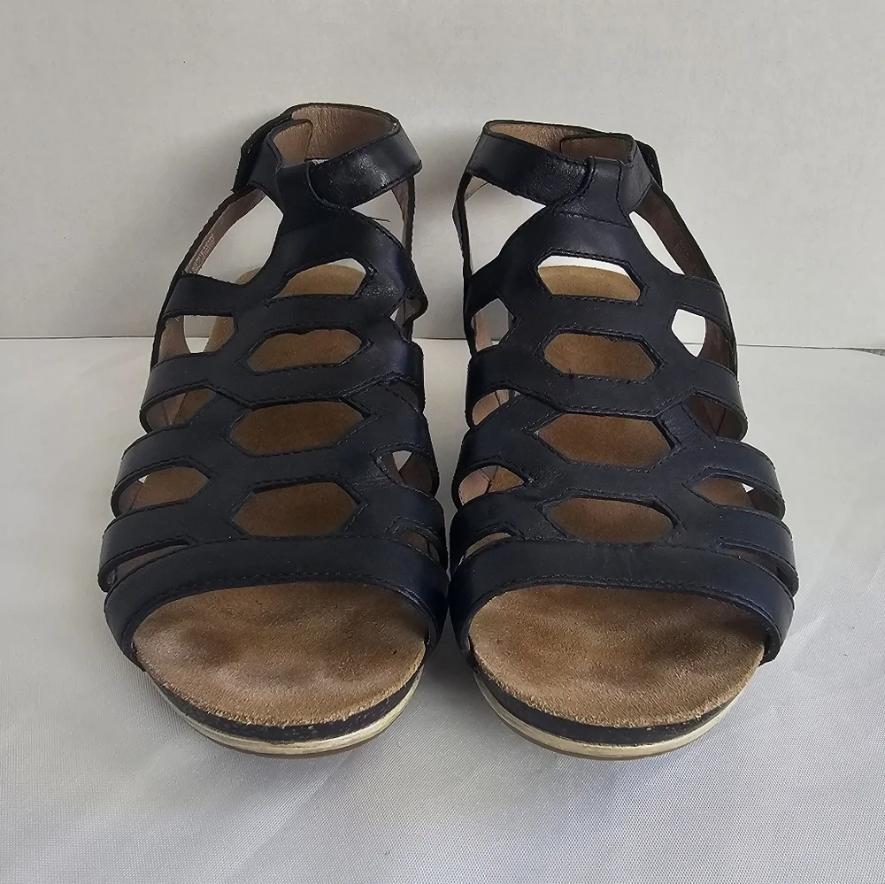Dansko Valentina Caged Wedge Sandals Black Leather Women’s EU 40 US 9.5–10
